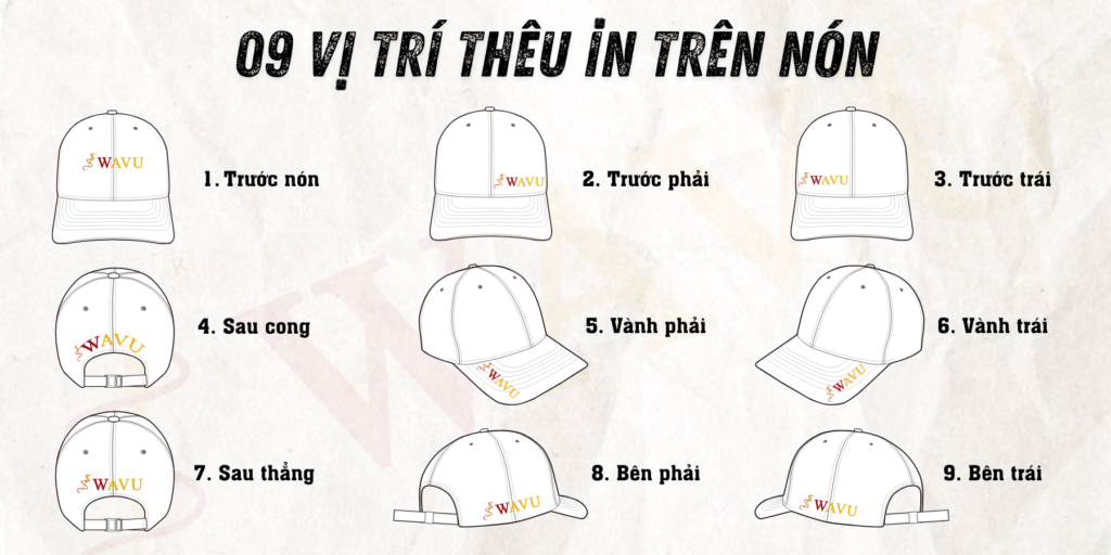 Sản xuất mũ nón theo yêu cầu Vị trí in thêu lên nón